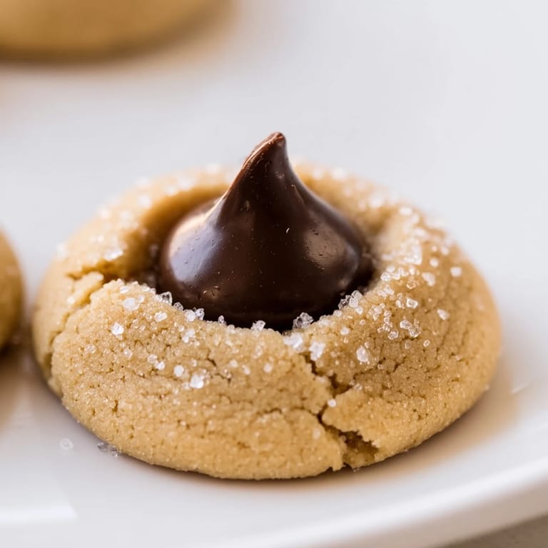 Freshly baked 3-Ingredient Peanut Butter Blossoms, a classic cookie featuring a chocolate kiss topping.