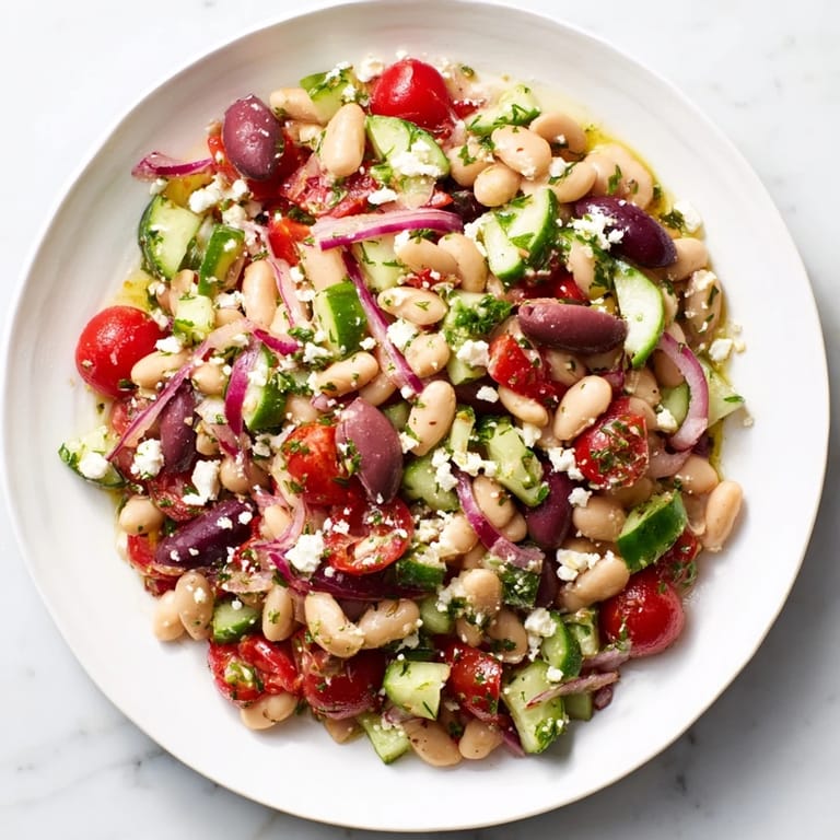 Fresh white beans and vegetables star in this Mediterranean salad, ready in just minutes.