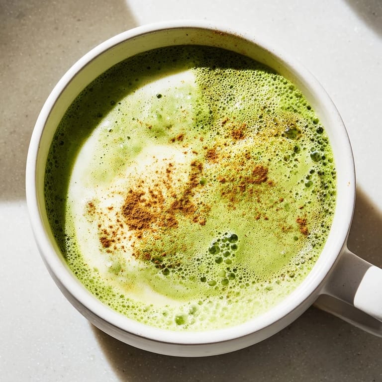 Enjoy a warmly fragrant Maple Cinnamon Gingerbread Matcha Oat Latte, garnished with cinnamon for a treat.