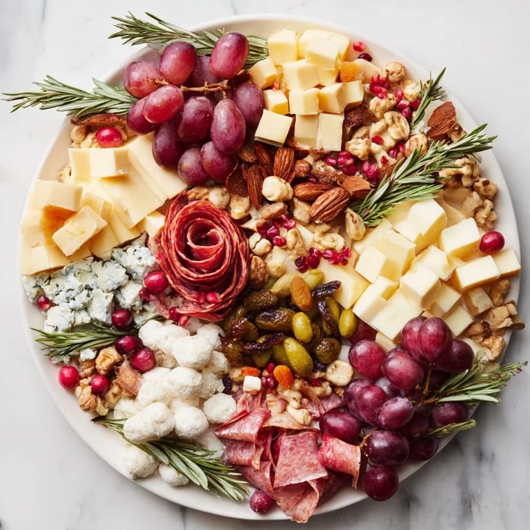 Delicious Holiday Wreath Cheese Platter featuring Brie, cheddar, and grapes—a perfect appetizer for your gathering.