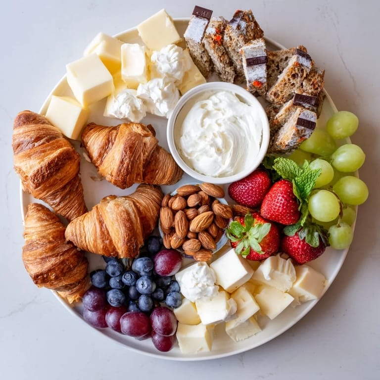 Beautifully arranged Gift Box Brunch Board Delight with mini croissants and a spread of delicious treats.