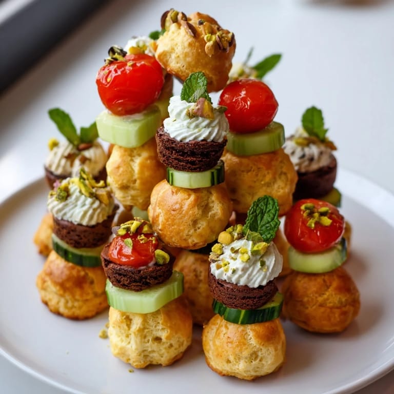 Artfully arranged Tour dÉléphant Goûter Gourmand, a French fusion treat, with honey drizzle and fresh mint.