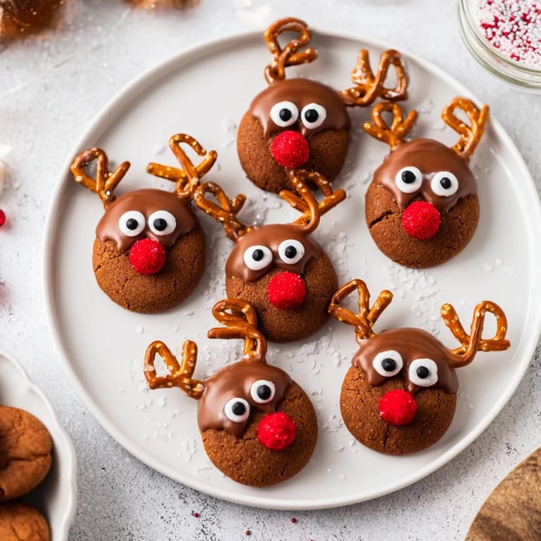 Close-up of freshly iced Santa's Reindeer Cookies, a delicious American Christmas tradition.