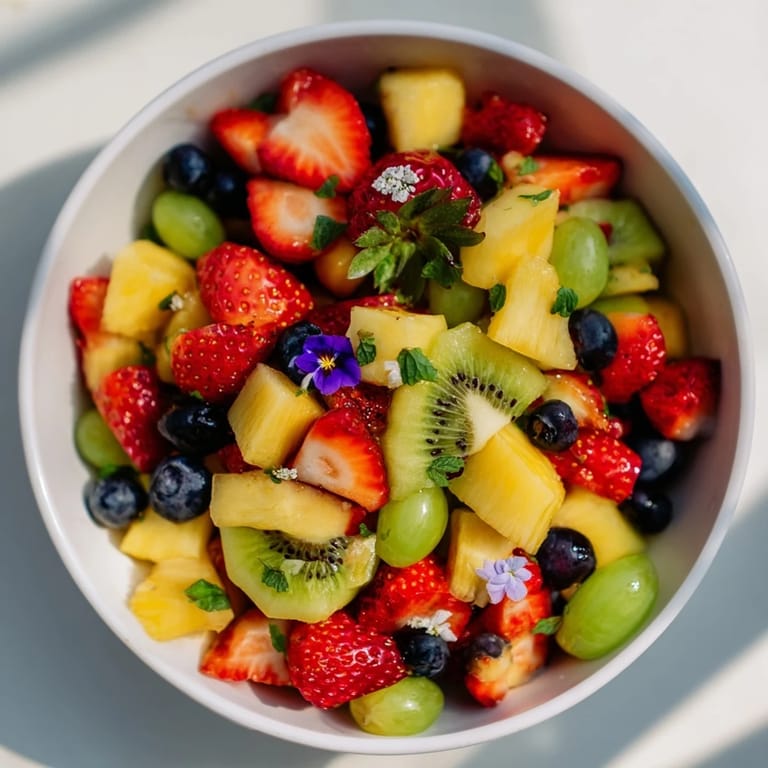 This Festive Bow Fruit Medley showcases vibrant, fresh fruits, drizzled with a sweet lime dressing, ready to enjoy.