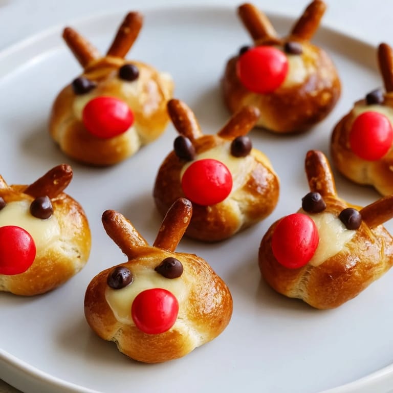 A close-up of delicious Rudolfs Red Nose Pretzel Bites, perfect holiday appetizers with salty pretzels.