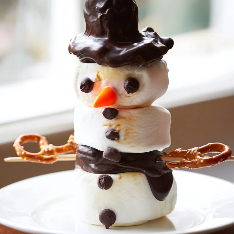 Delicious Marshmallow Snowman Stick Arrangements feature a charming edible snowman, perfect for your holiday treat display.
