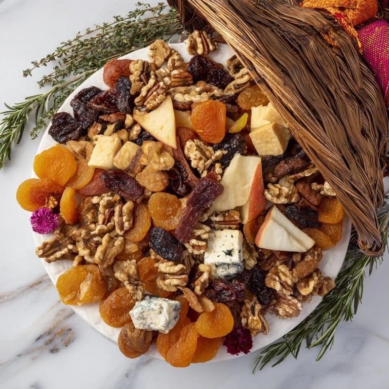 The Autumn Harvest Horn of Plenty centerpiece displays a tempting array of cheeses, crackers, and fall garnishes.