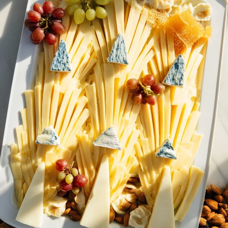 The beautiful Art Deco Arch Cheese Platter: creamy brie, sharp cheddar, and delicious accompaniments abound.