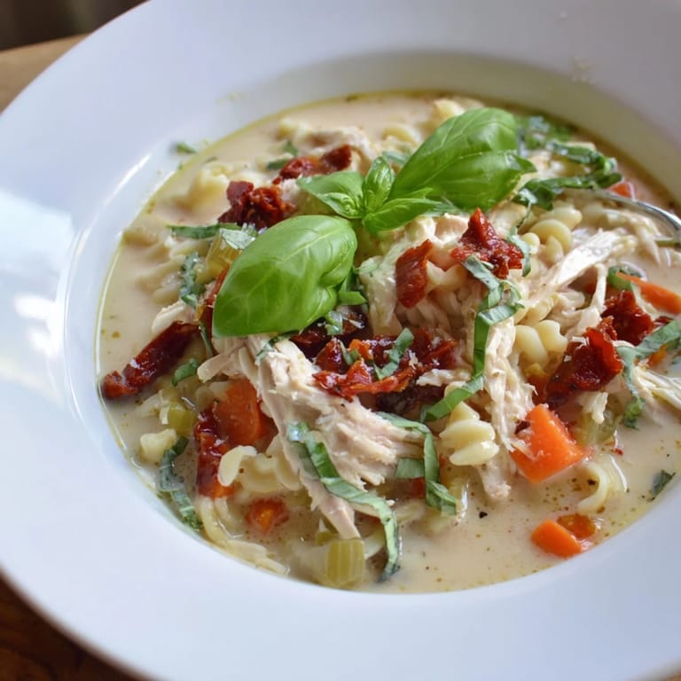 Hearty Marry Me Chicken Soup with a rich, flavorful broth, perfect for a cold evening's meal.