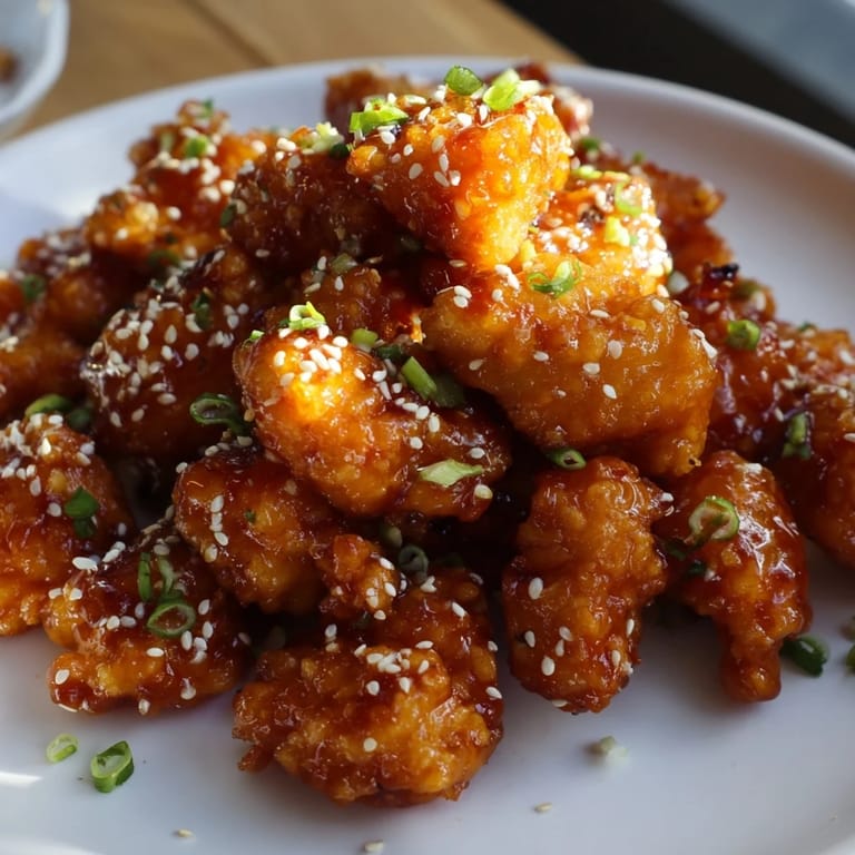 A close-up view of sticky Honey-Sriracha Chicken Bites, garnished with fresh chives, a delicious snack.
