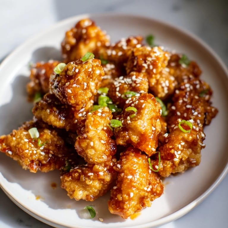 Golden-brown Honey-Sriracha Chicken Bites piled high, promising a sweet and spicy appetizer experience.