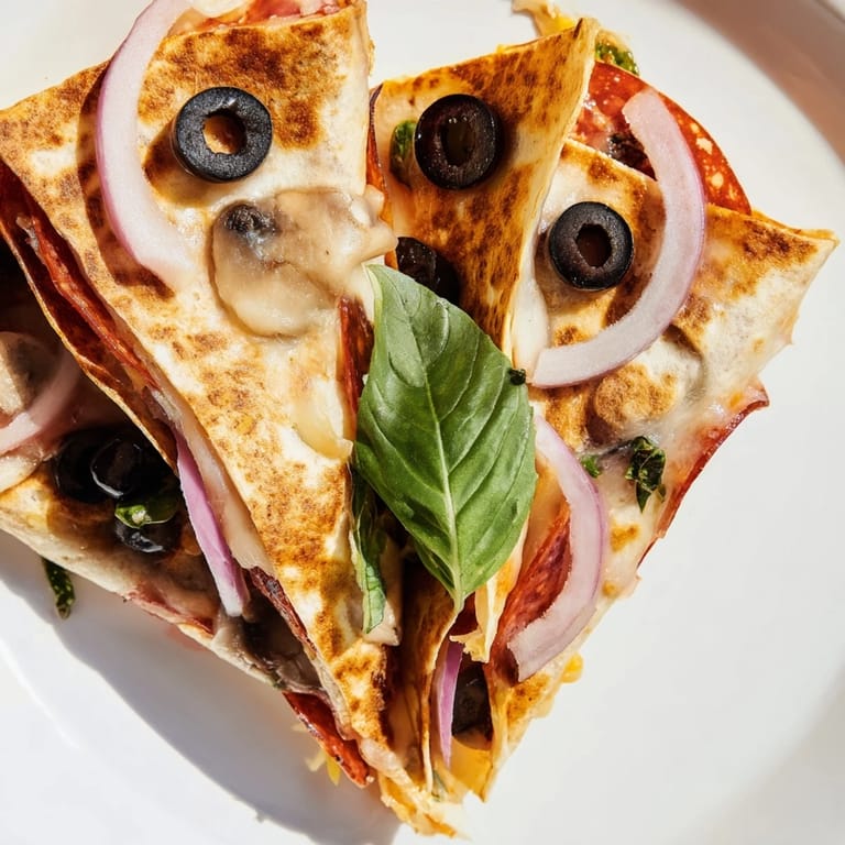 A close-up of a delightful Cheesy Tortilla Pizza Wrap, with a perfect golden crust and oozing cheese.