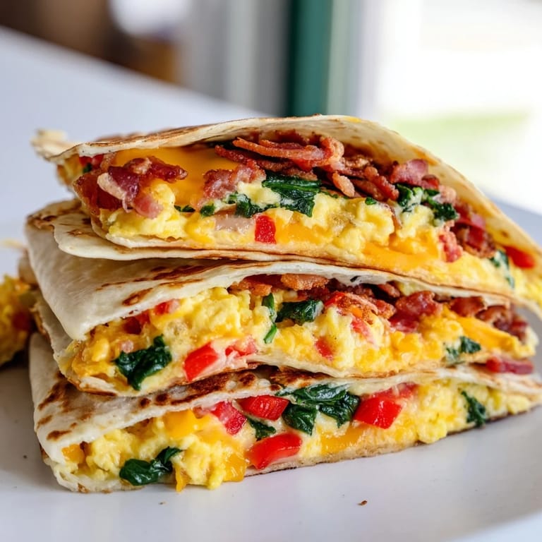 Crispy-edged Breakfast Quesadilla showing a clever folded-tortilla technique, perfect for busy weekday mornings.