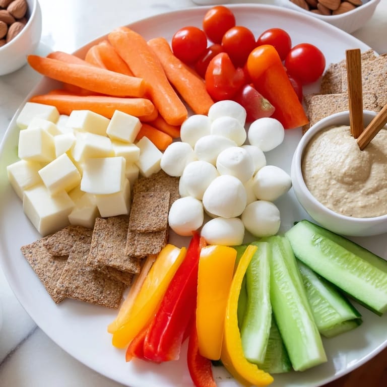 This impressive Veggie Snack Board–Adult Lunchable includes vibrant carrots, tomatoes, and other delicious ingredients for healthy eating.