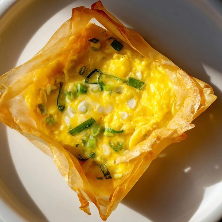 A close-up shot of a savory Rice Paper Egg & Cheese Fold, ready for a delicious breakfast.