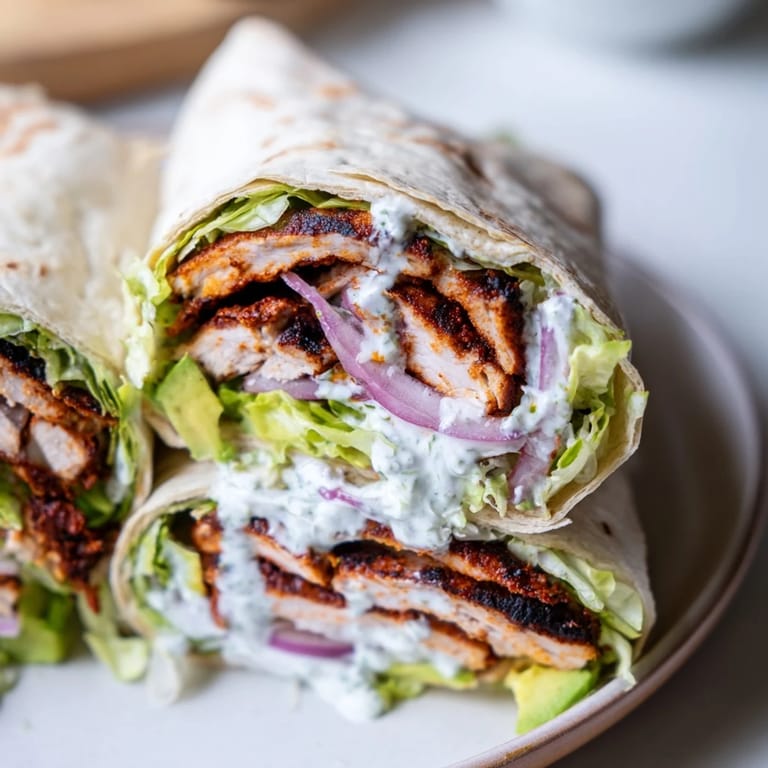 Golden-brown smoky chipotle chicken wrap sliced to reveal colorful fillings inside.