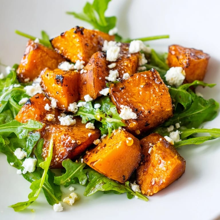 Vibrant vegetarian roasted sweet potato salad served on a white plate ready for a light lunch.