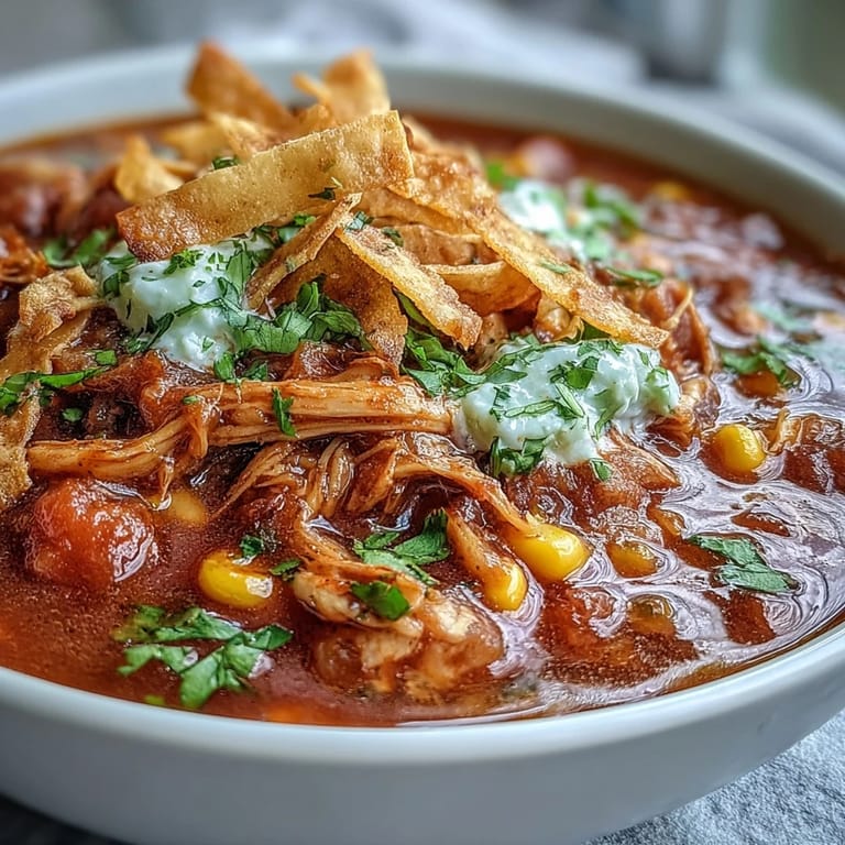 A spoon scoops into the Best Chicken Tortilla Soup, topped with melted cheese and a wedge of lime for serving.