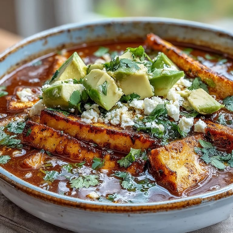 Sopa Azteca served hot with lime wedges, featuring golden fried tortilla strips and crumbled panela cheese.