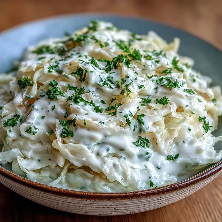 Delicious Creamed Cabbage in a serving dish, a gluten-free vegetarian side with wilted cabbage and a velvety sauce, ready to accompany a main course.