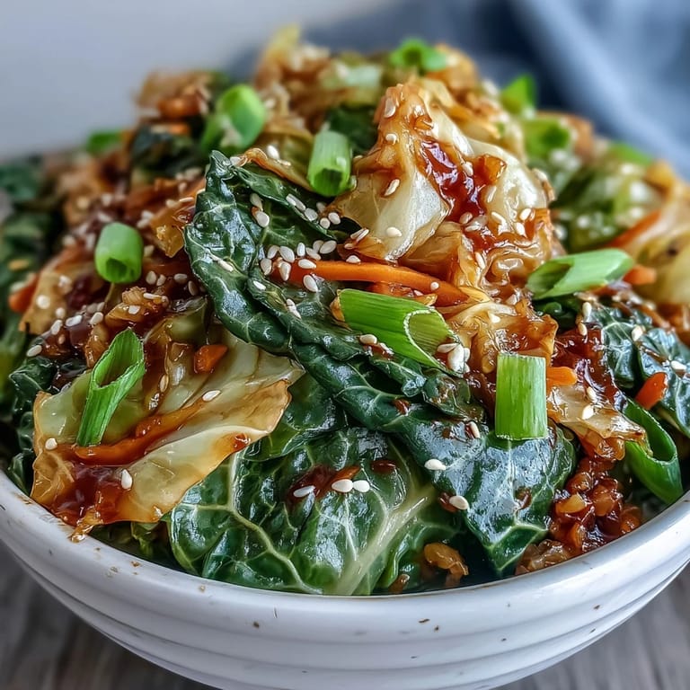 Sizzling Hot and Sour Cabbage in a hot wok with minced garlic and ginger, ready to be tossed and served.
