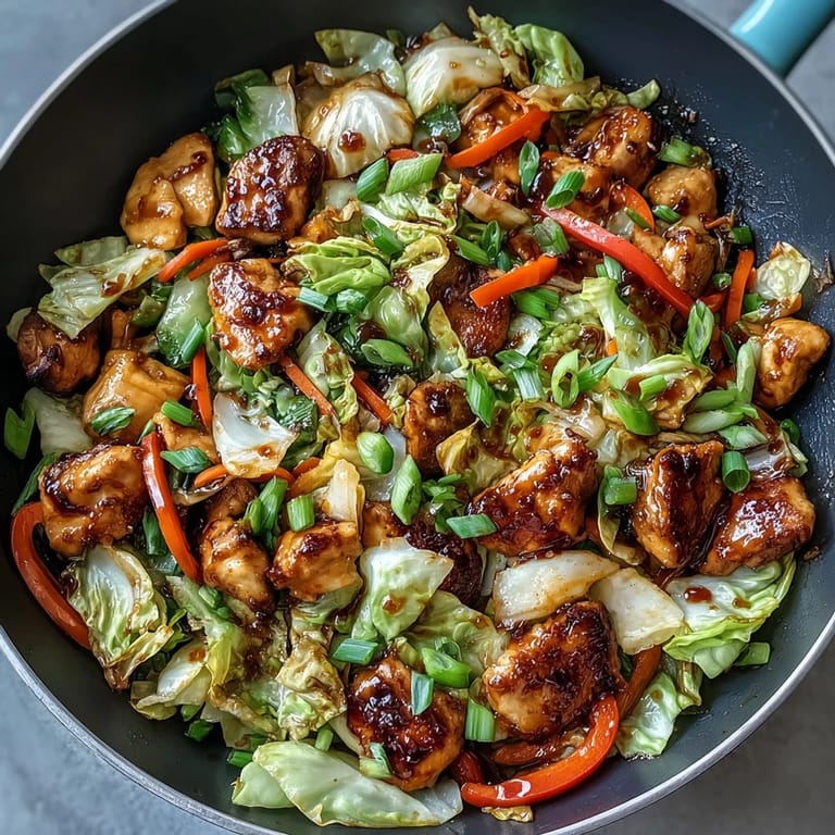 Tender chicken strips and vibrant veggies tossed in a hot wok for a fast Chicken Cabbage Stir-Fry.