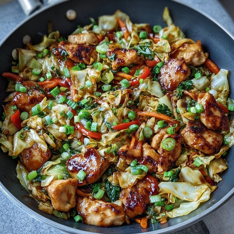 A hearty bowl of Chicken Cabbage Stir-Fry served over fluffy rice, perfect for a busy weeknight dinner.