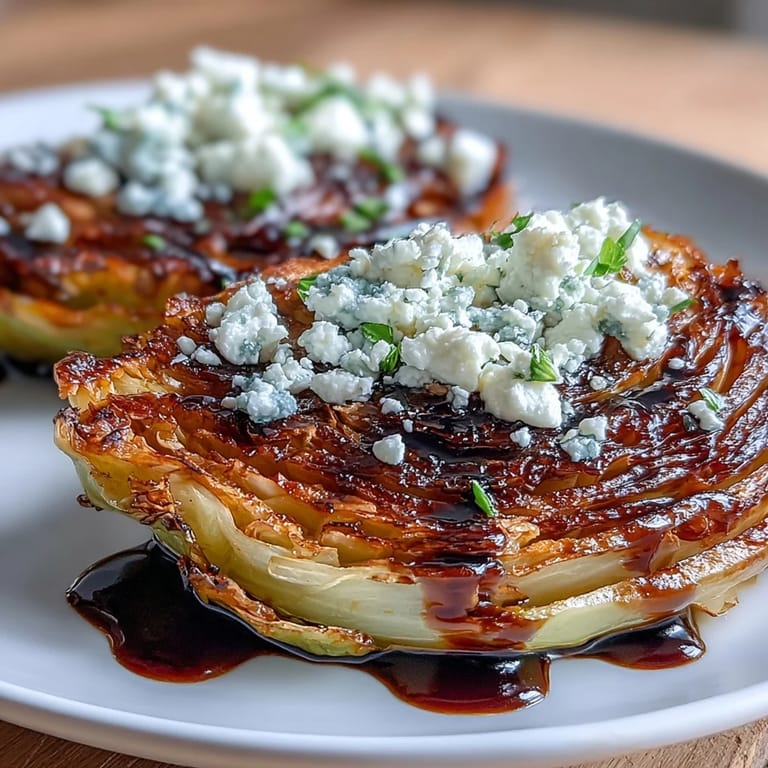 Crispy Cabbage Steaks With Feta and Balsamic, golden and charred on a baking sheet ready to serve.