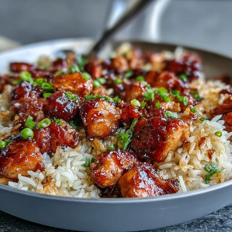 Tender chicken and fluffy rice coated in a sweet and smoky sauce fill a skillet for this One-Pan Bold Honey BBQ Chicken Rice, ready for family dinners.