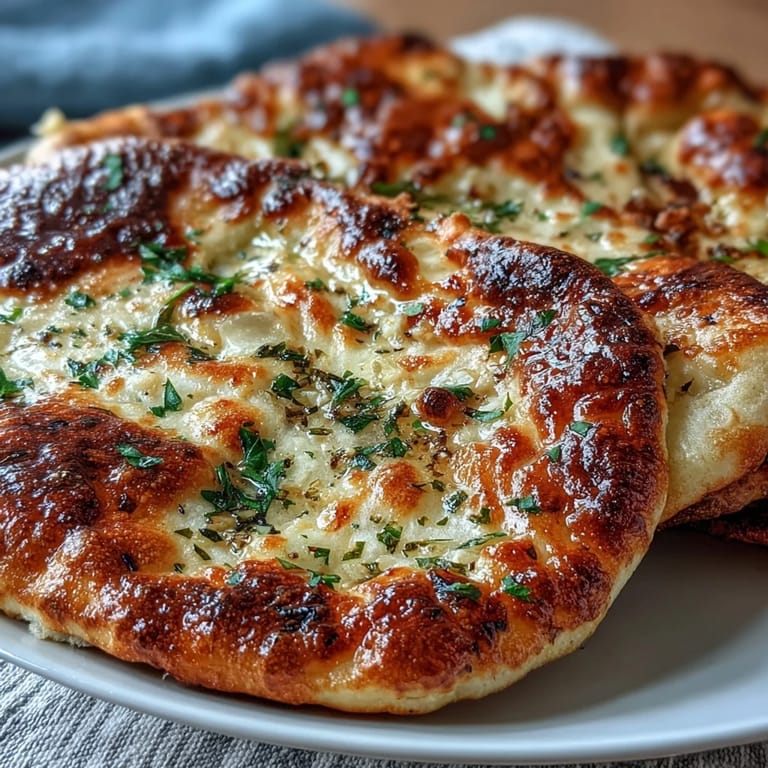 Homemade The Best Easy Garlic Naan Bread brushed with garlic butter, soft and fluffy flatbread perfect for wrapping around grilled meats.