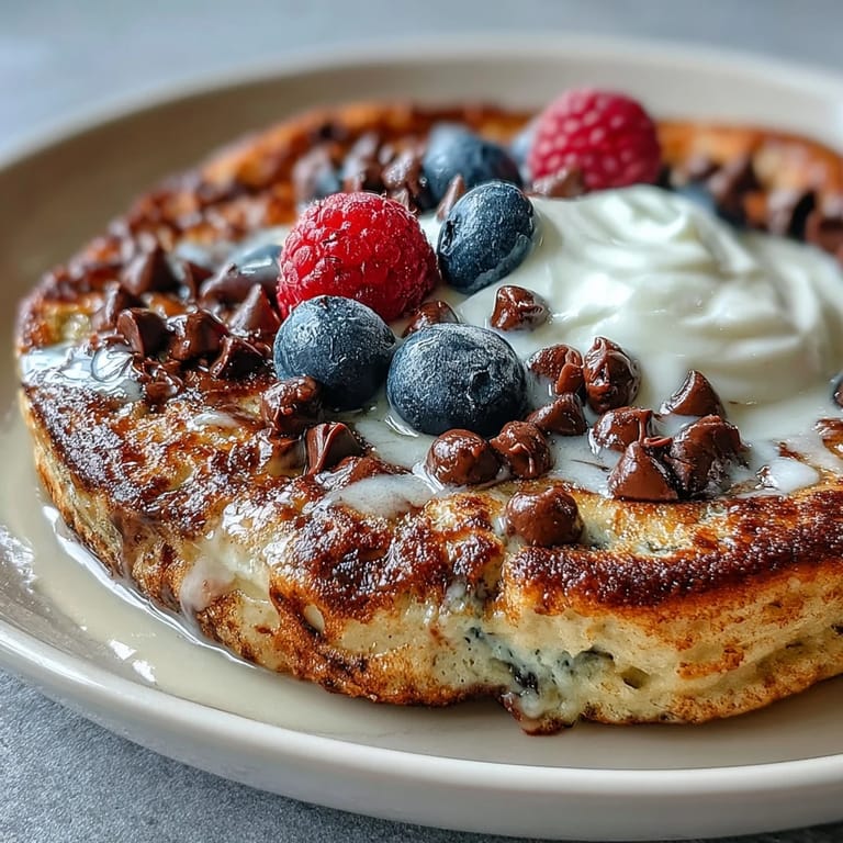 Healthy Baked Protein Pancake Bowl with chopped nuts and yogurt, perfect for a single-serve high-protein meal.