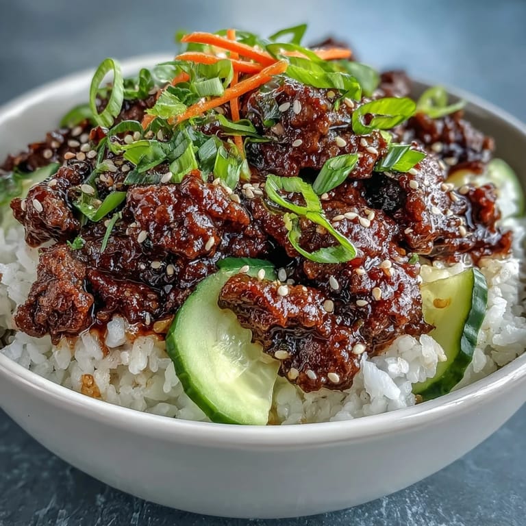 Gluten-free Easy Korean beef bowl made with cauliflower rice, featuring a bold gochujang sauce and fresh, colorful toppings for a healthy weeknight meal.