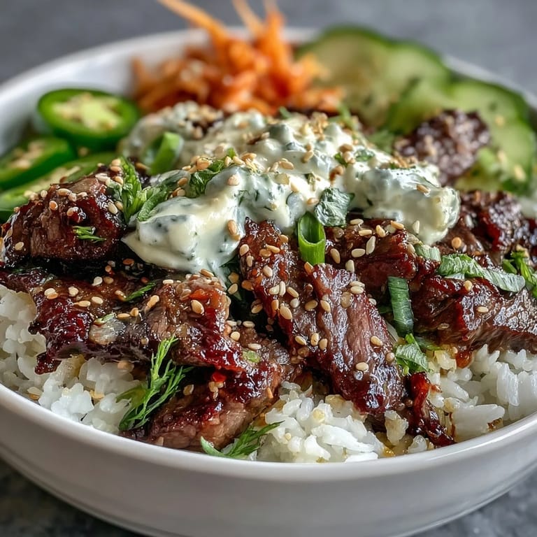 Flavorful Korean Beef Power Bowl featuring tender beef, crisp veggies, and jalapeños, perfect for a quick, protein-packed weeknight dinner.