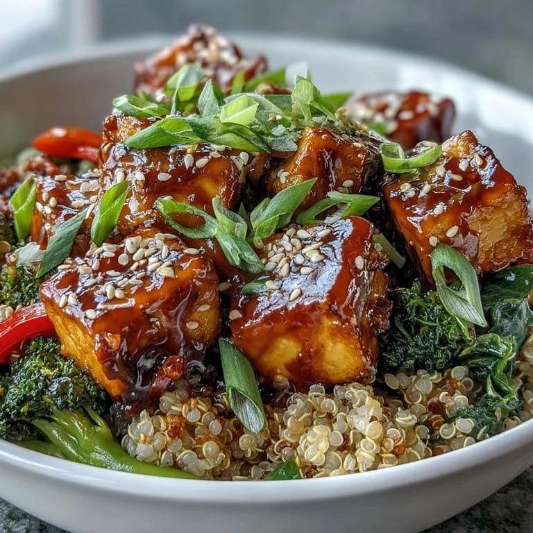 Healthy, gluten-free quinoa vegetable teriyaki bowl featuring colorful veggies and savory sauce for dinner.