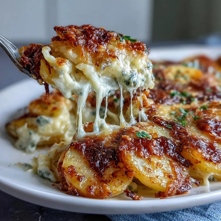 Savory Easy Cheesy Scalloped Potatoes: tender potato slices smothered in rich cheese sauce, baked until bubbly and golden.