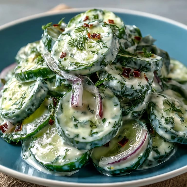 Light and tangy cucumber dill salad with red onion, perfect for picnics or barbecues.