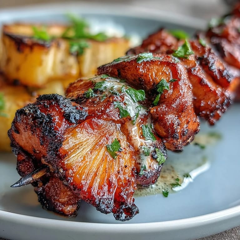 Savory al pastor chicken skewers with grilled pineapple, ready to serve.