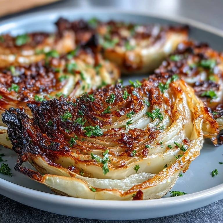 Aromatic roasted cabbage steaks with garlic and smoked paprika, finished with lemon zest and parsley, perfect as a colorful plant-based main or side.