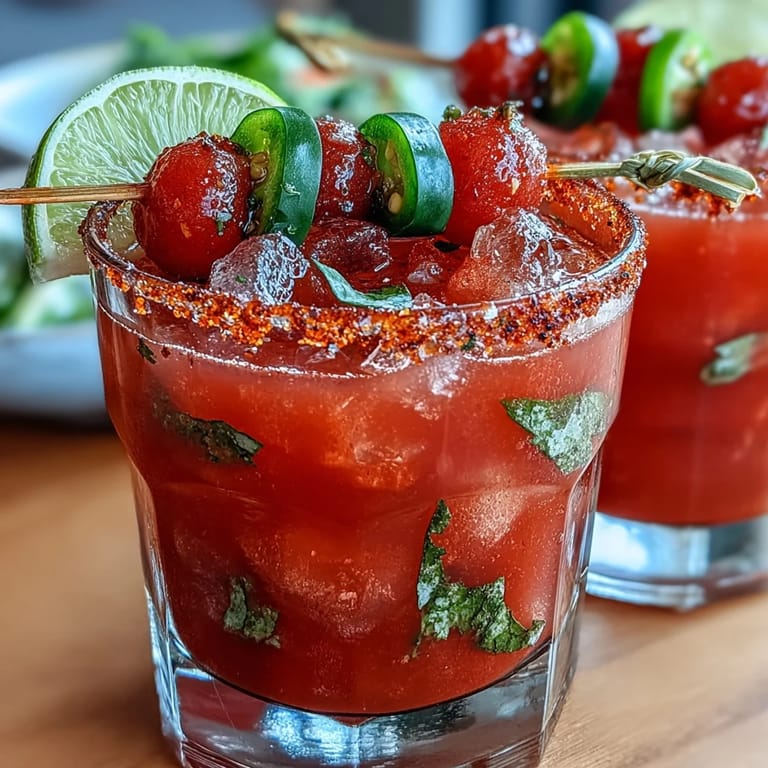 Cooling watermelon jalapeño margarita mocktail, perfect for easy summer sipping.