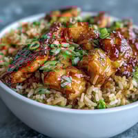Sizzling chicken glazed in honey BBQ sauce simmers with rice and veggies in this One-Pan Bold Honey BBQ Chicken Rice, a perfect weeknight dinner with easy cleanup.