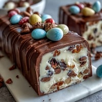 Pastel Chocolate Bark with Cadbury Eggs features swirls of white and candy melts, topped with crunchy mini eggs and sprinkles for a festive Easter treat.