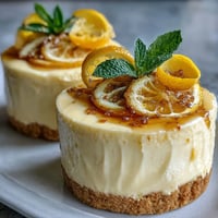 Lemon mousse cups with shortbread cookies in glass dishes, topped with fresh berries and lemon zest curls for a bright spring dessert.