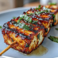Grilled halloumi skewers with watermelon and mint, a vibrant summer appetizer.